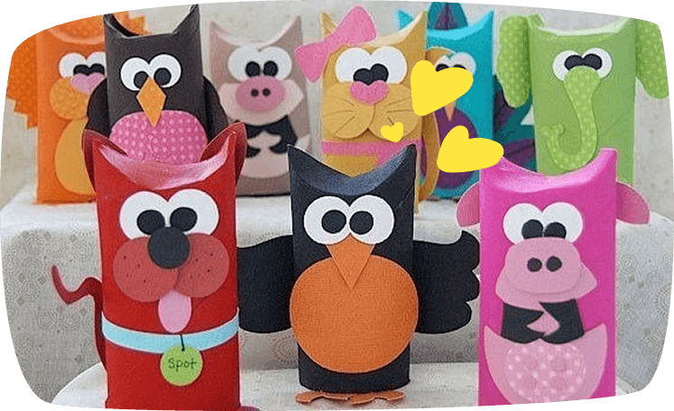 animaux rigolos fabriqués avec des rouleaux en carton