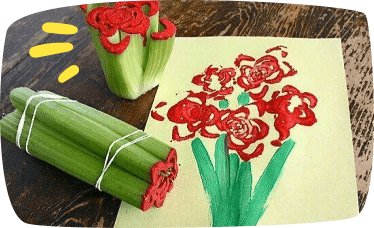 Tampons de roses avec du céleri